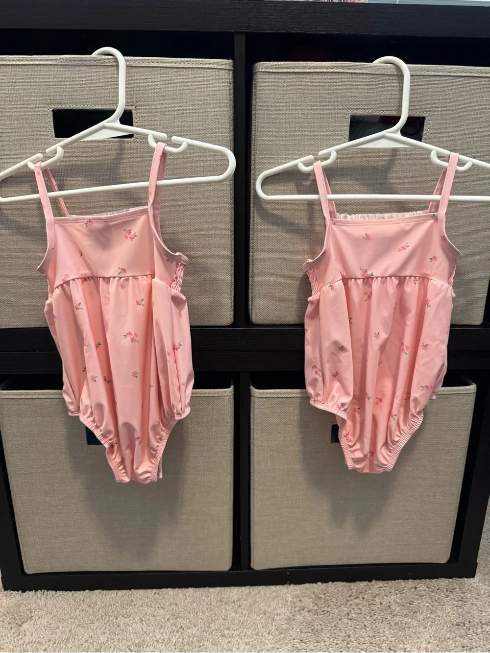 OshKosh B'gosh Peach Pink Floral Smocked One-Piece Bodysuits